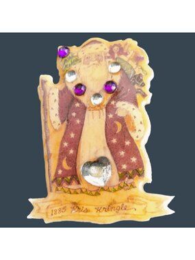 Kris Kringle Christmas Pin Brooch Vtg Signed Bejeweled Santa Handcrafted Copper